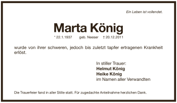 Traueranzeige von Marta König von Pegnitz-Zeitung